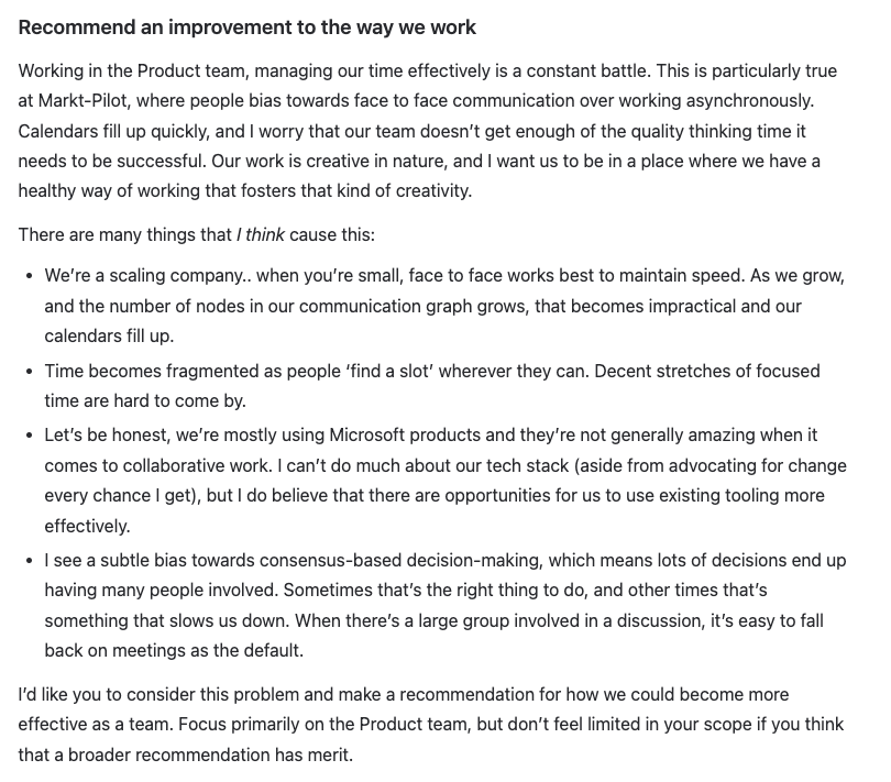 Starter project brief — recommend an improvement to the way we work