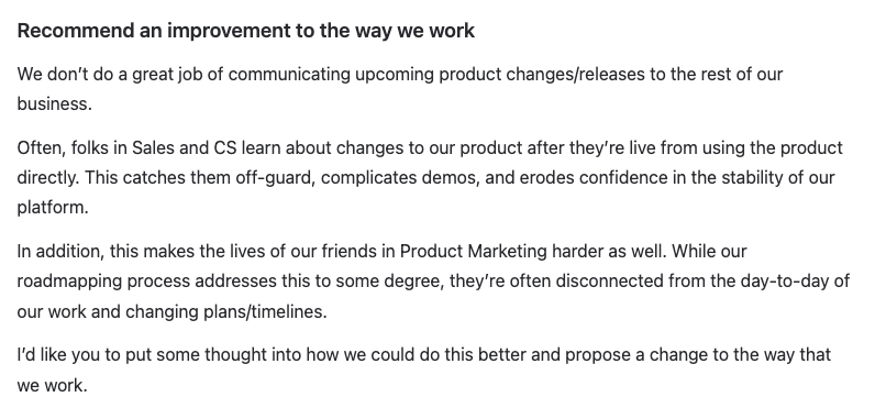 Starter project brief — recommend an improvement to the way we work